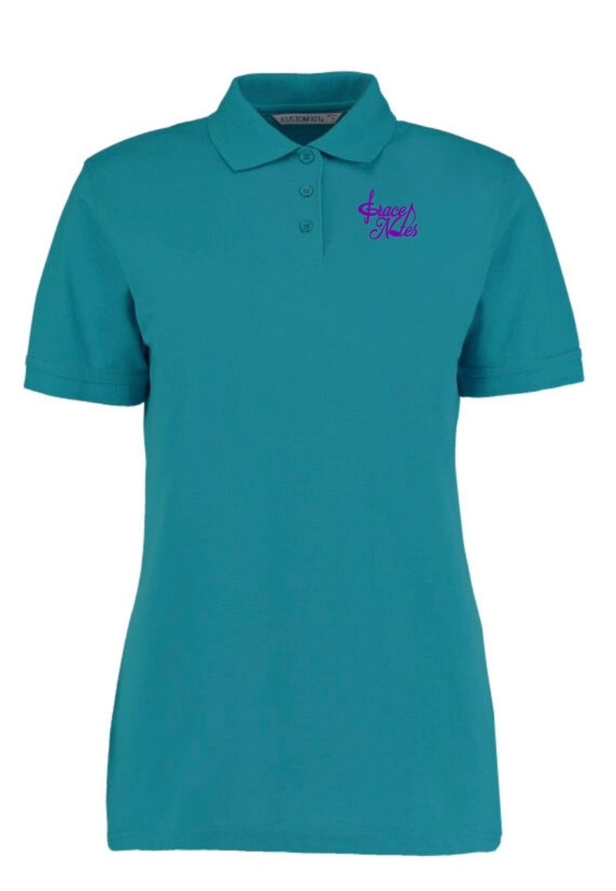 GraceNotes Acapella teal embroidered polo shirt
