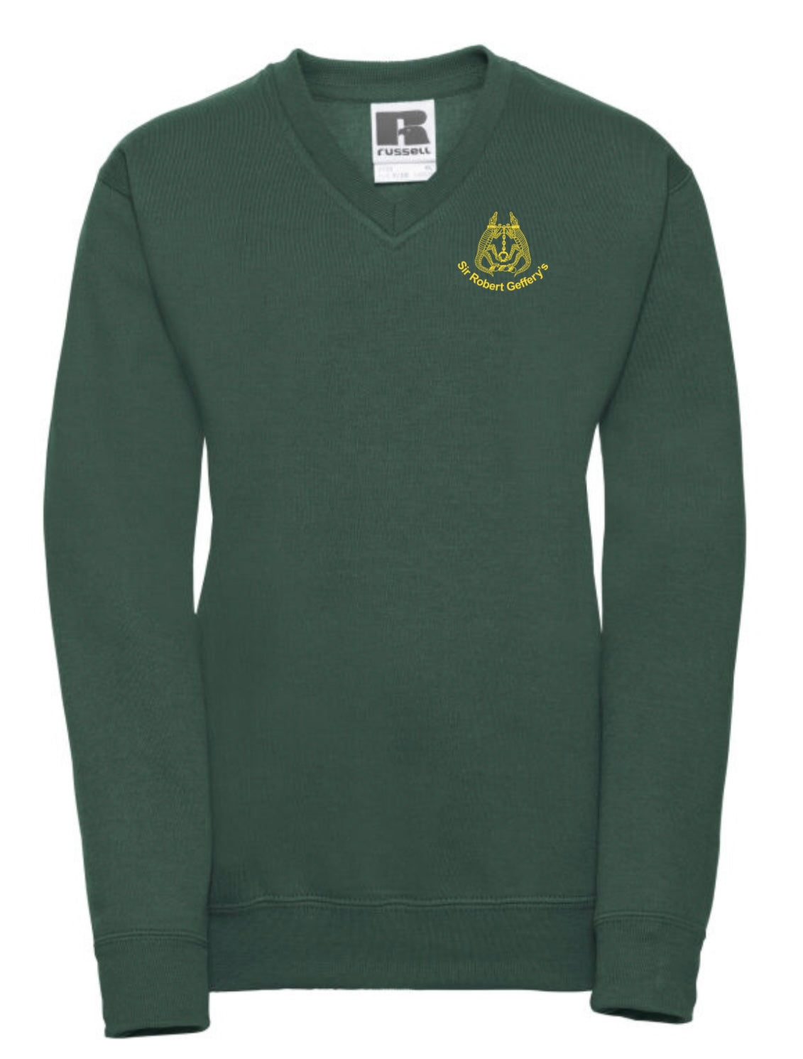 Children's v-neck sweatshirt with school embroidery on breast