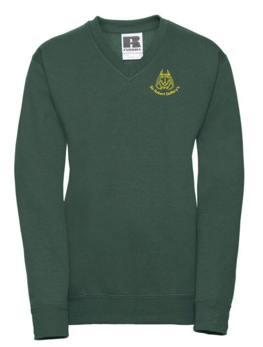Children's v-neck sweatshirt with school embroidery on breast