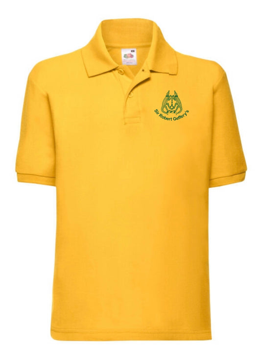 Children's gold PE polo shirt with chest embroidery
